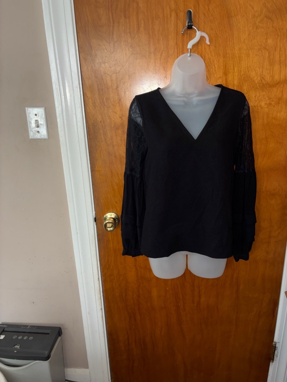 Express Black V-Neck Lace Sleeve Blouse